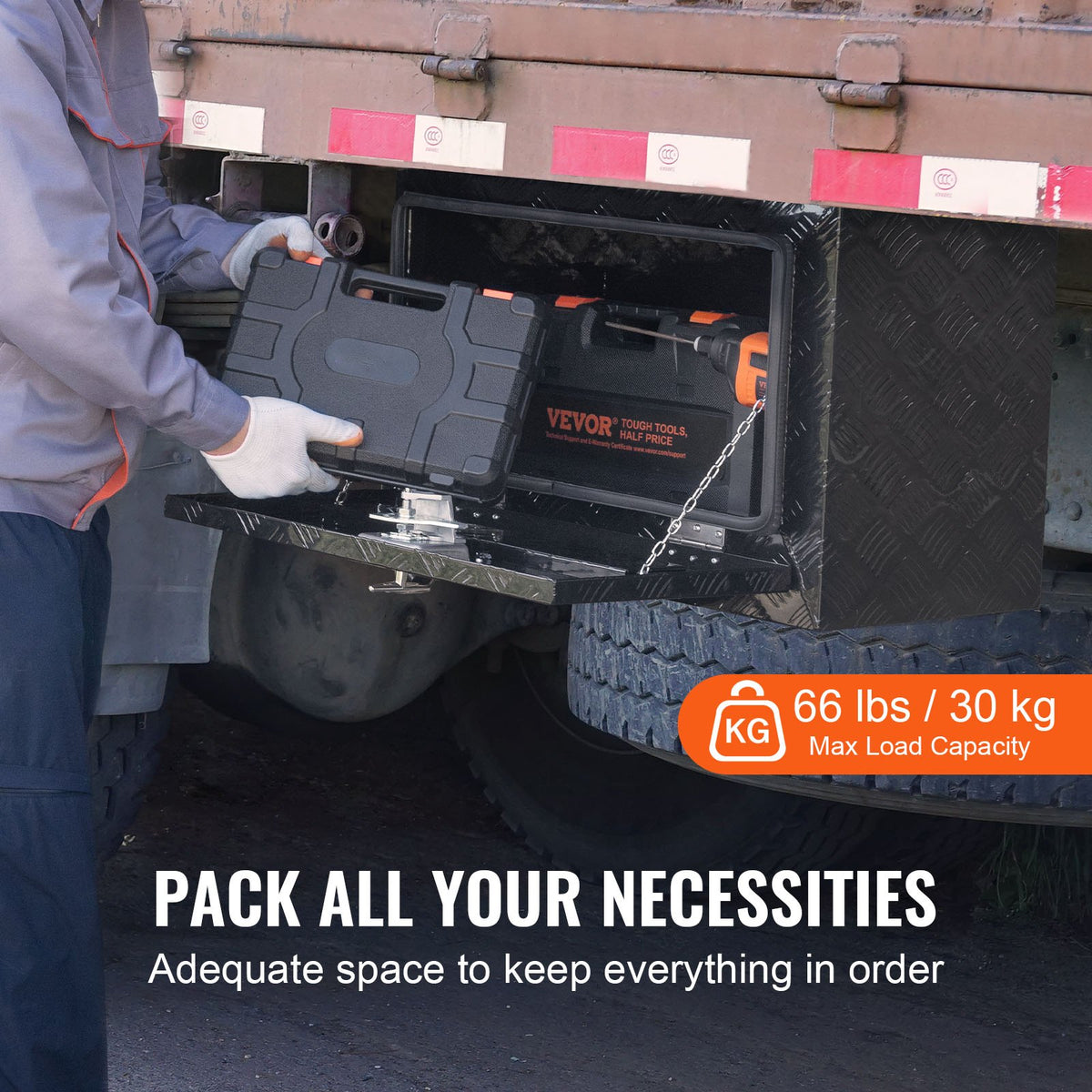 VEVOR Aluminium Tool Box for Truck Bed, 61 × 43 × 46 cm, Diamond Plate Construction, T-Handle Latches and Lockable Lid, Waterproof Storage Box for Trucks, Vans and Trailers