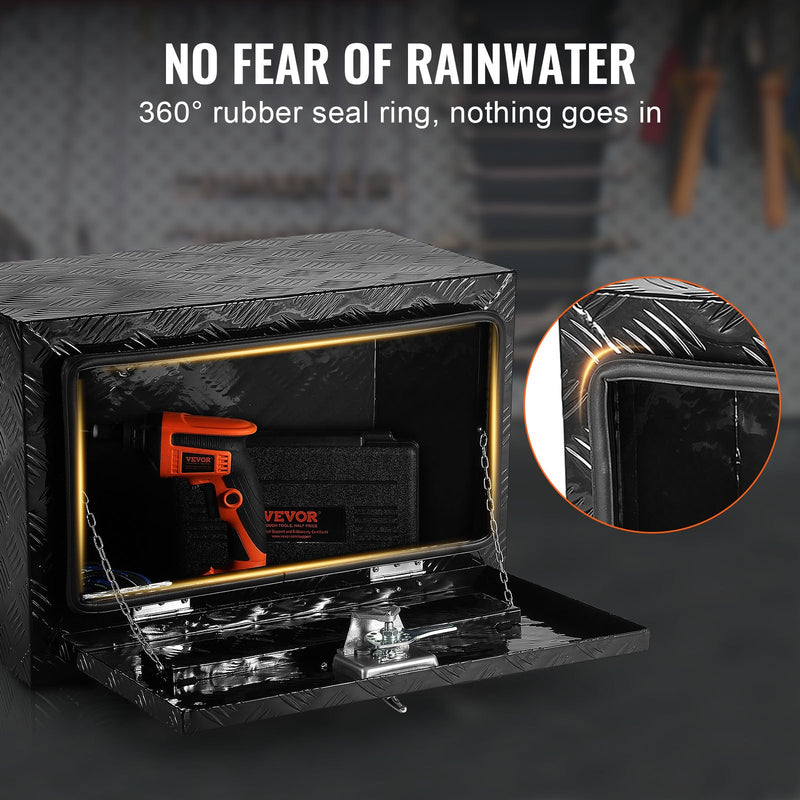 VEVOR alumīnija instrumentu kaste kravas auto apakšai, 61 × 43 × 46 cm, ar rombveida plākšņu konstrukciju, T-veida aizdari un slēdzamu vāku, ūdensizturīga uzglabāšanas kaste kravas auto, furgoniem un piekabēm