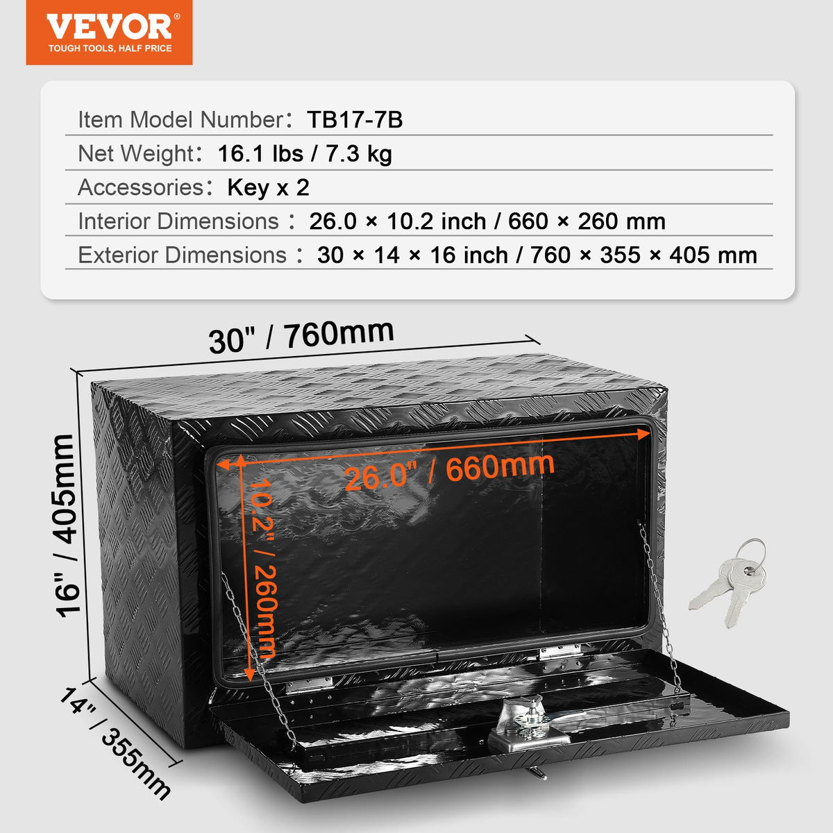 VEVOR Aluminium Underbody Tool Box 762 × 356 × 406 mm