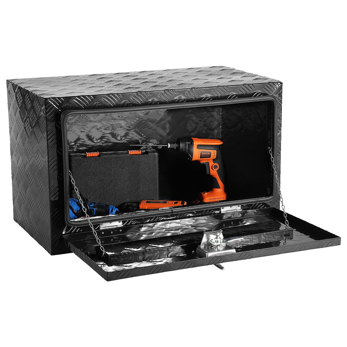 VEVOR Truck Underbody Tool Box, 76.2×43.18×45.72 cm Aluminium Diamond Plate Storage Box with T-Handle Lock, Waterproof Cargo, Van and Trailer Box with Lock and Keys