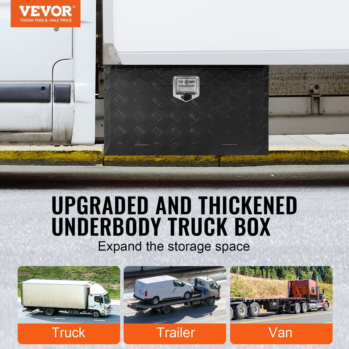 VEVOR Truck Underbody Tool Box, 76.2×43.18×45.72 cm Aluminium Diamond Plate Storage Box with T-Handle Lock, Waterproof Cargo, Van and Trailer Box with Lock and Keys