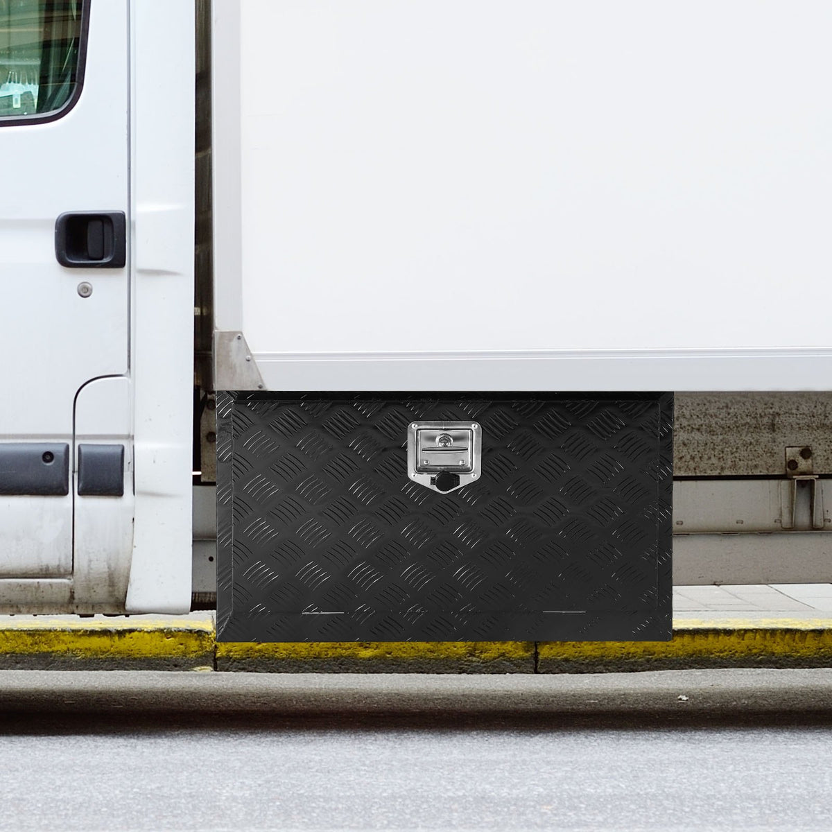 VEVOR Truck Bed Underbody Tool Box, 91.44×43.18×45.72 cm Aluminium Diamond Plate Storage Box with T-Handle Latch, Waterproof Cargo, Van and Trailer Box with Lock and Keys