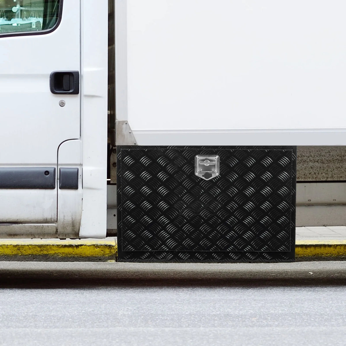 VEVOR kravas automašīnas apakšējā instrumentu kaste, 121,92×43,18×45,72 cm alumīnija dimanta faktūras uzglabāšanas kaste ar T veida roktura slēdzeni, ūdensizturīga kravas, furgonu un piekabju kaste ar slēdzeni un atslēgām