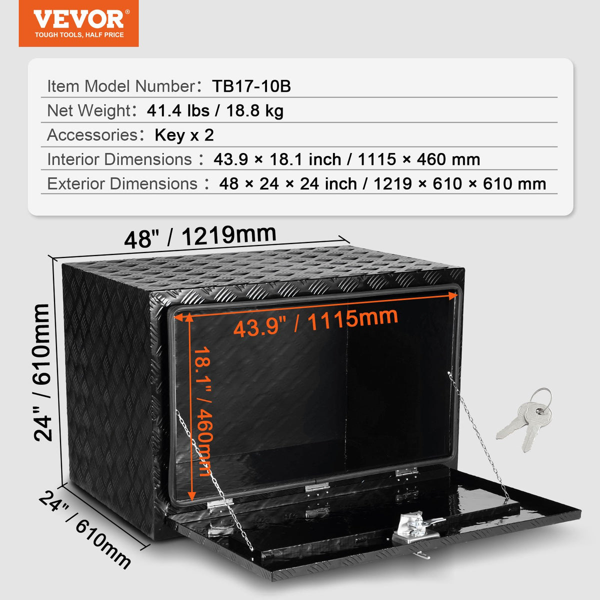 VEVOR Aluminium Underbody Tool Box 1219 × 610 × 610 mm