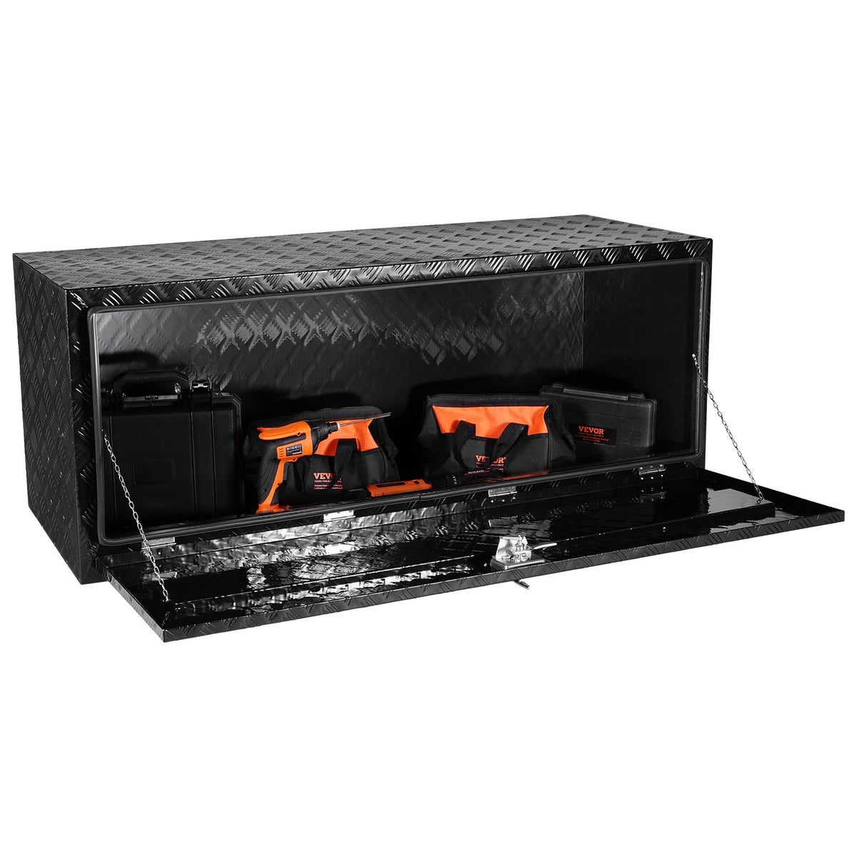 VEVOR Truck Underbody Tool Box, 152.4×60.96×60.96 cm Aluminium Diamond Plate Storage Box with T-Handle Latch, Waterproof Cargo, Van and Trailer Box with Lock and Keys