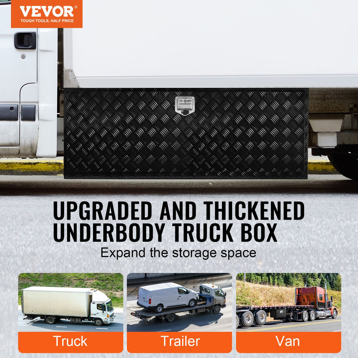 VEVOR Truck Underbody Tool Box, 152.4×60.96×60.96 cm Aluminium Diamond Plate Storage Box with T-Handle Latch, Waterproof Cargo, Van and Trailer Box with Lock and Keys