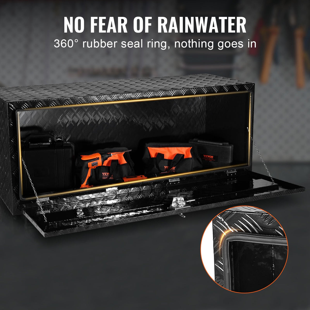 VEVOR Truck Underbody Tool Box, 152.4×60.96×60.96 cm Aluminium Diamond Plate Storage Box with T-Handle Latch, Waterproof Cargo, Van and Trailer Box with Lock and Keys