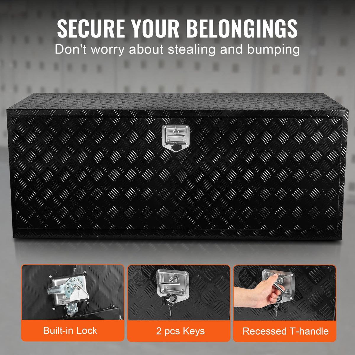 VEVOR Truck Underbody Tool Box, 152.4×60.96×60.96 cm Aluminium Diamond Plate Storage Box with T-Handle Latch, Waterproof Cargo, Van and Trailer Box with Lock and Keys