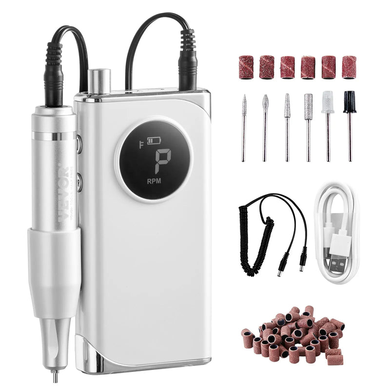 VEVOR elektriskā uzlādējamā nagu frēze 40 000 apgr./min, bezvadu portatīvs nagu E-file aparāts ar LCD displeju, akrila un gela nagu slīpēšanas instruments ar 6 uzgaļiem un 50 slīpēšanas lentēm manikīram un pedikīram