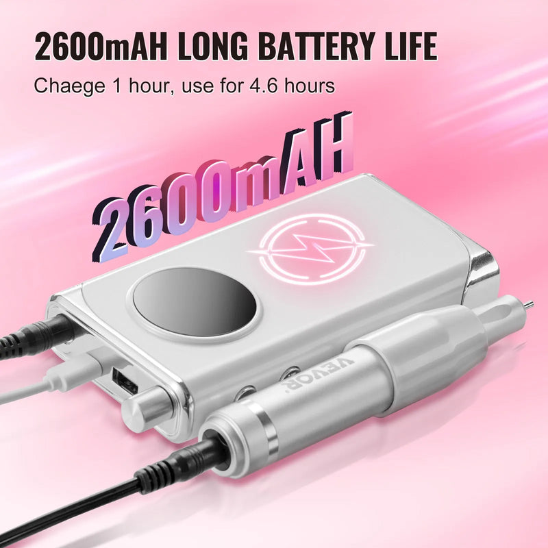 VEVOR elektriskā uzlādējamā nagu frēze 40 000 apgr./min, bezvadu portatīvs nagu E-file aparāts ar LCD displeju, akrila un gela nagu slīpēšanas instruments ar 6 uzgaļiem un 50 slīpēšanas lentēm manikīram un pedikīram