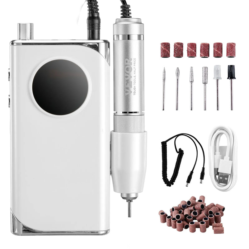 VEVOR elektriskā uzlādējamā nagu frēze 40 000 apgr./min, bezvadu portatīvs nagu E-file aparāts ar LCD displeju, akrila un gela nagu slīpēšanas instruments ar 6 uzgaļiem un 50 slīpēšanas lentēm manikīram un pedikīram