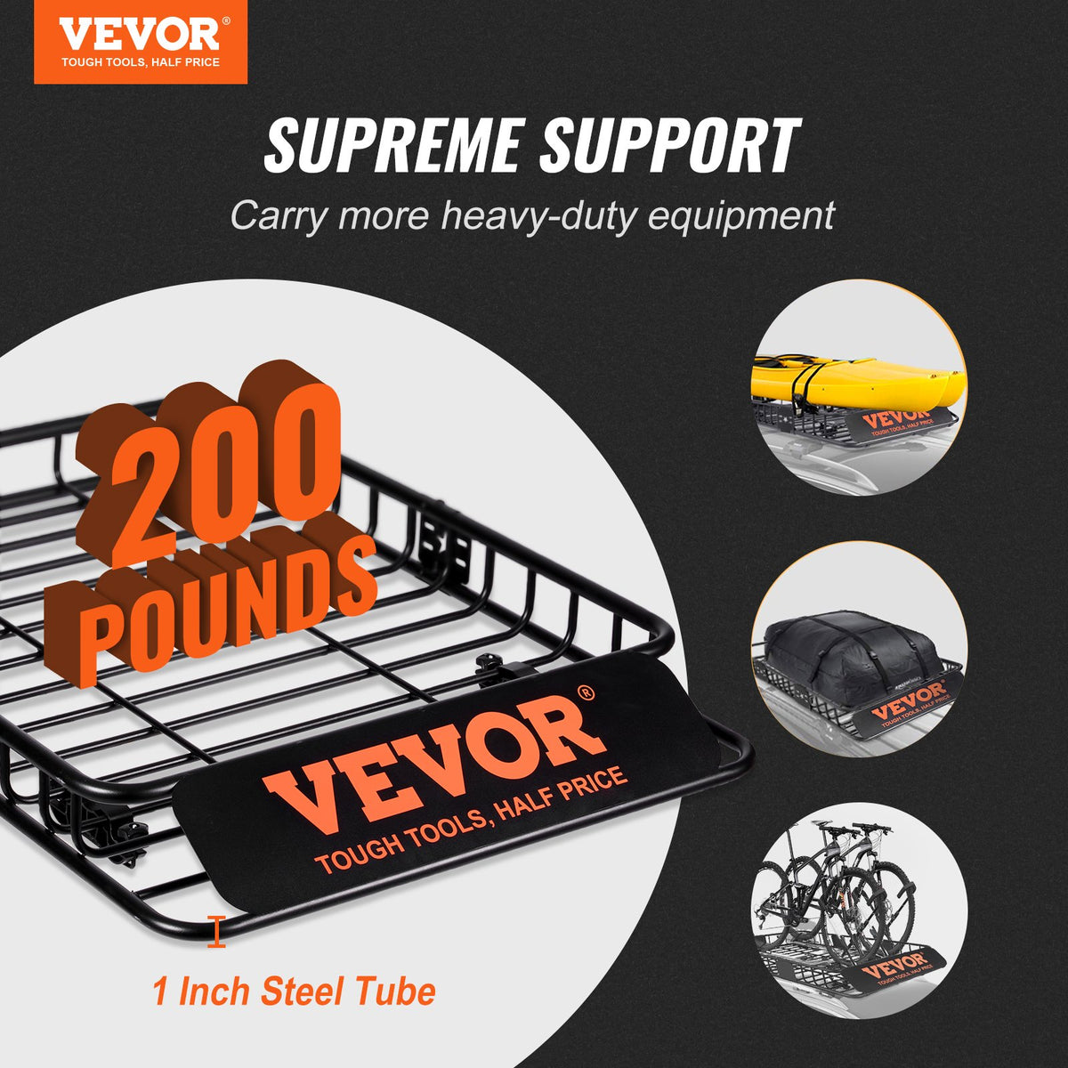 VEVOR Roof Cargo Box, 117.5 x 91.5 x 11.4 cm, 90.7 kg Capacity, Universal Roof Rack for SUVs and Trucks