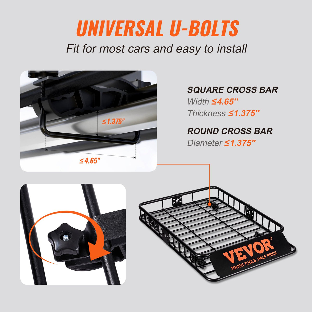 VEVOR Roof Cargo Box, 117.5 x 91.5 x 11.4 cm, 90.7 kg Capacity, Universal Roof Rack for SUVs and Trucks