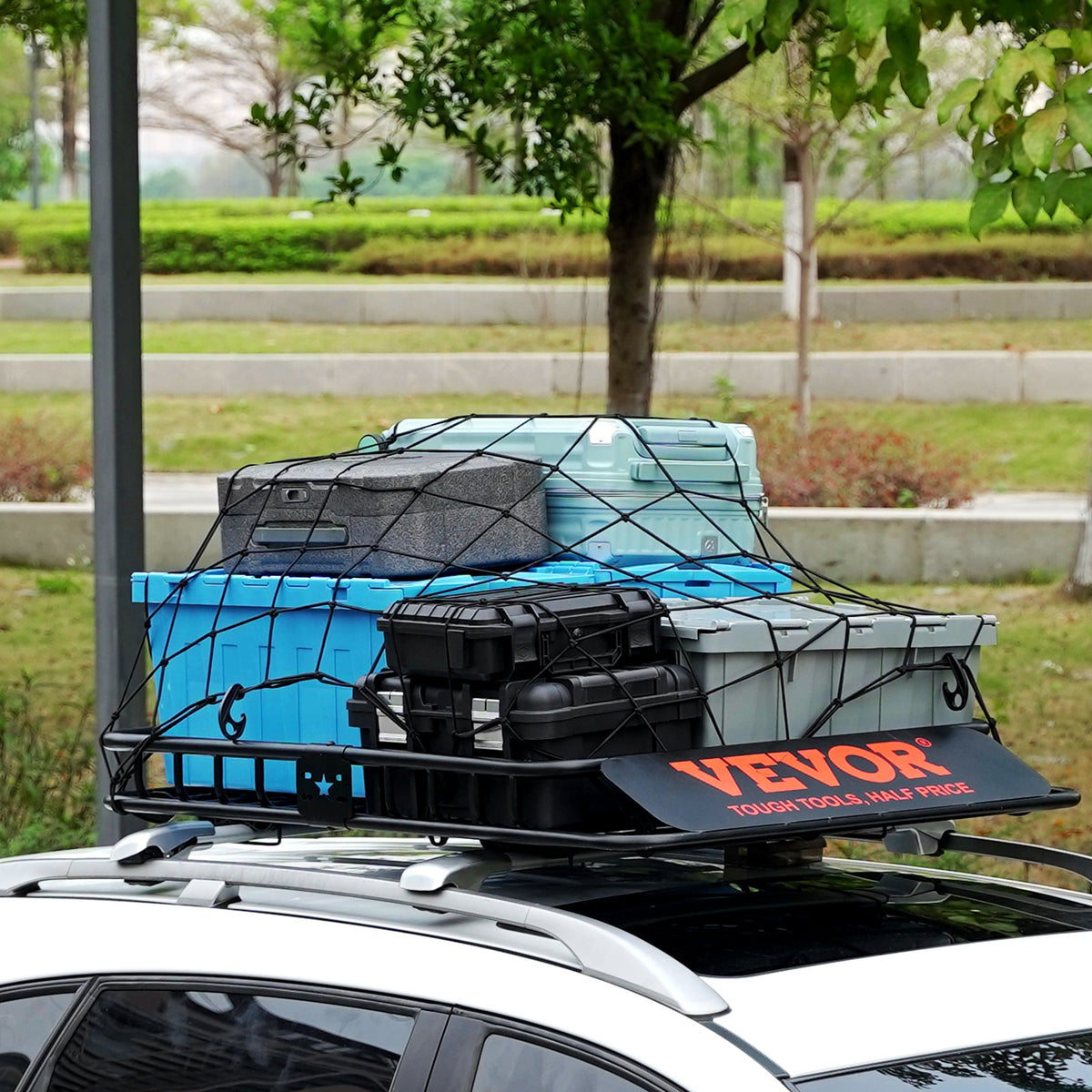 VEVOR Roof Cargo Box, 117.5 x 91.5 x 11.4 cm, 90.7 kg Capacity, Universal Roof Rack for SUVs and Trucks