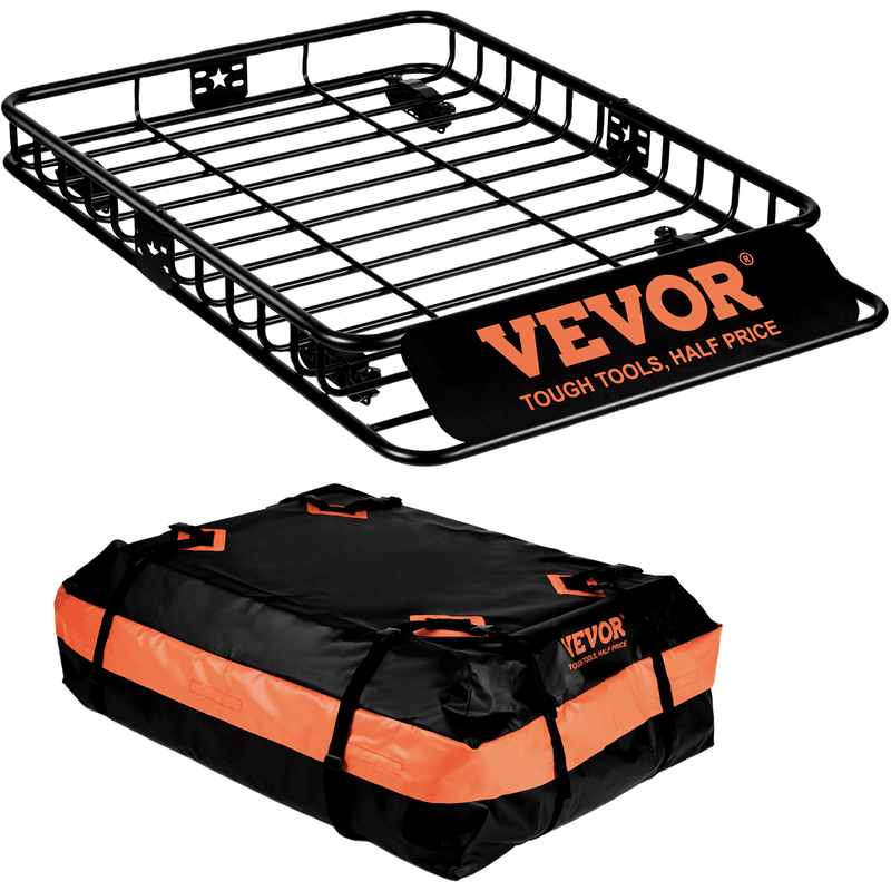 VEVOR jumta bagāžas kaste ar 15 Cu Ft ūdensizturīgu somu, 130,5 x 91,5 x 12,7 cm, 90 kg jauda, universāla statīva nesējs SUV un kravas automašīnām