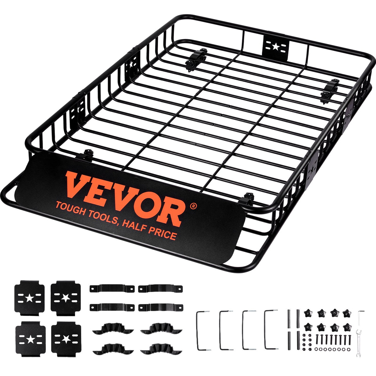 VEVOR jumta bagāžnieka grozs 1626 × 991 × 152 mm ar pagarinājumu, universāls auto jumta bagāžas turētājs no izturīga tērauda, slodze līdz 90,7 kg, piemērots SUV un kravas automašīnām - ZEMLETES.LV