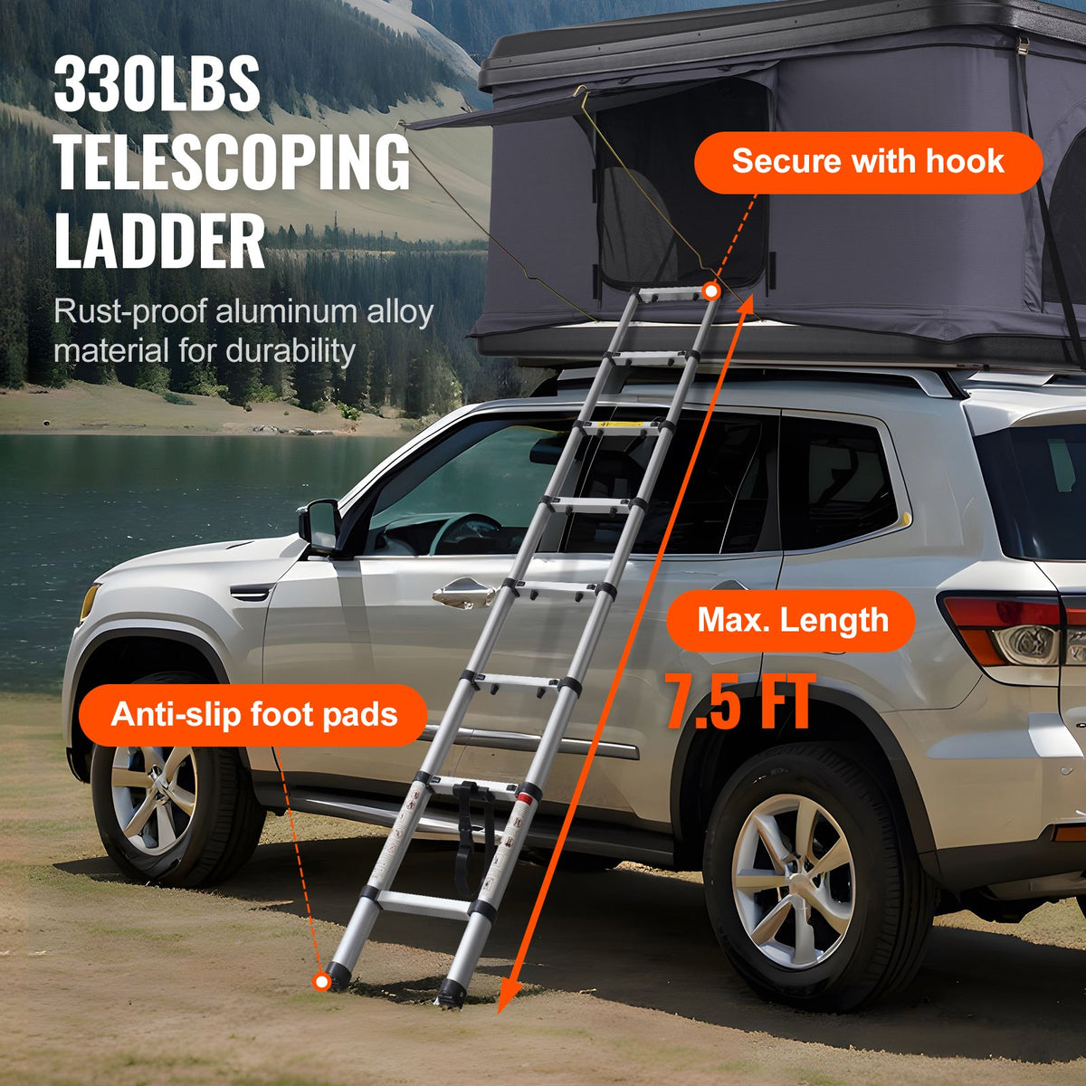 VEVOR Roof Tent Hard Shell 2-3 Person, Waterproof, Suitable for Jeep, SUV and Pickup Trucks with Ladder