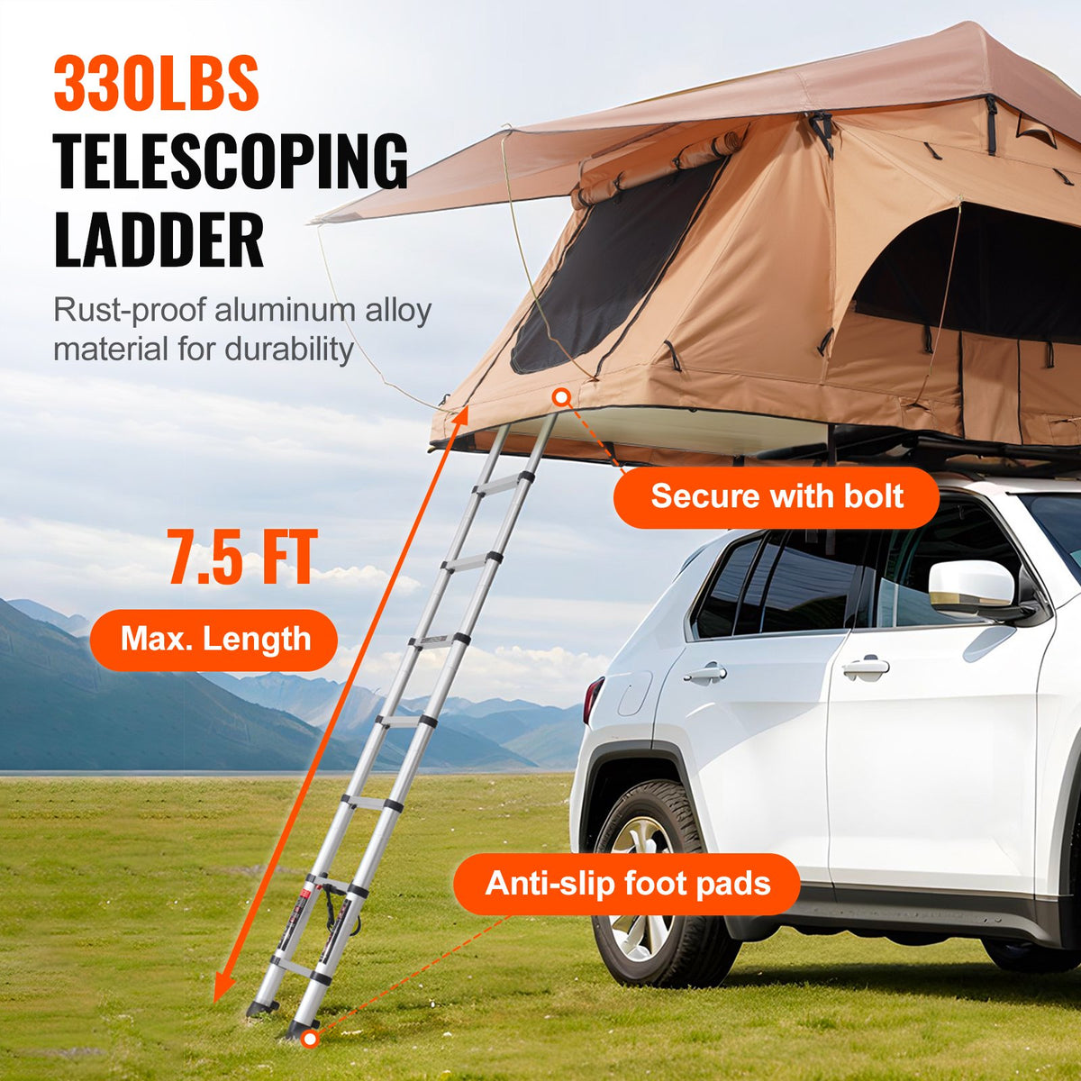 VEVOR Hard Shell Roof Tent Naturnest, Hard Shell 2-3 Person, Foldable Roof Tent with Telescopic Ladder, Mattress and PVC Cover Bag, Suitable for Jeep, SUV, Vans and Pickup Trucks, Waterproof