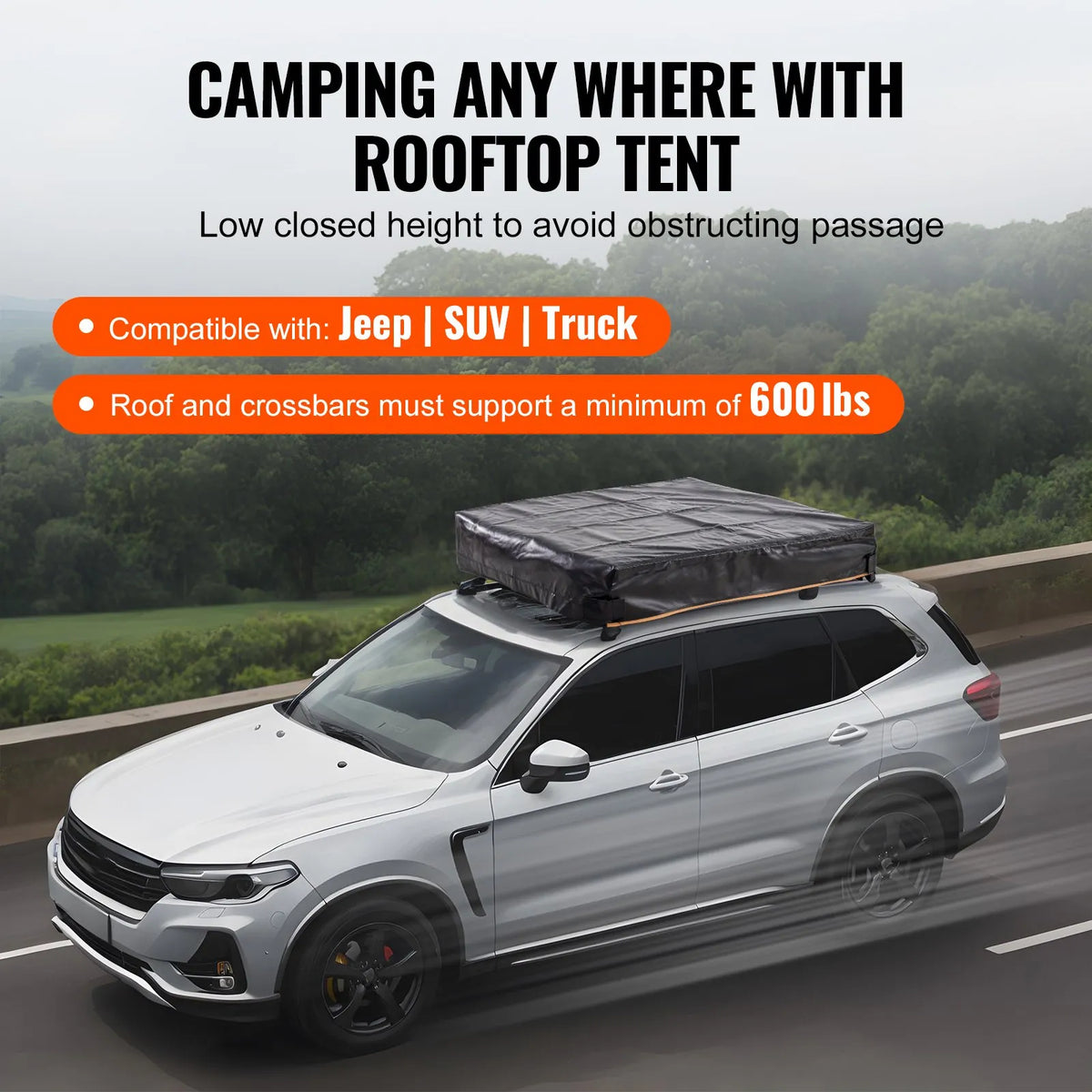 VEVOR Hard Shell Roof Tent Naturnest, Hard Shell 2-3 Person, Foldable Roof Tent with Telescopic Ladder, Mattress and PVC Cover Bag, Suitable for Jeep, SUV, Vans and Pickup Trucks, Waterproof