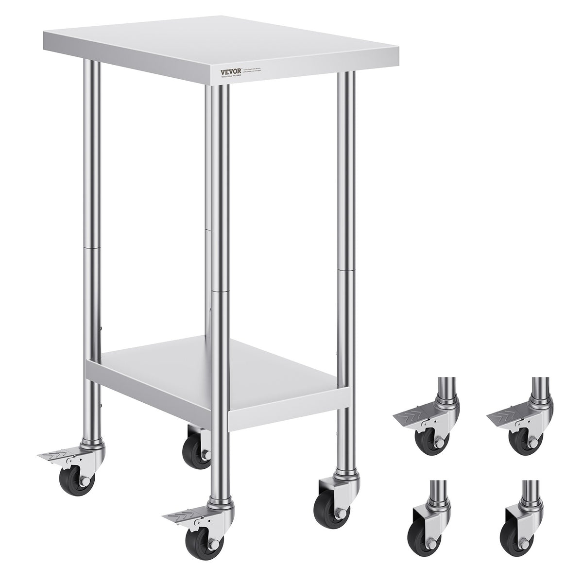 VEVOR Stainless Steel Work Table 60 × 45 cm with 4 Wheels