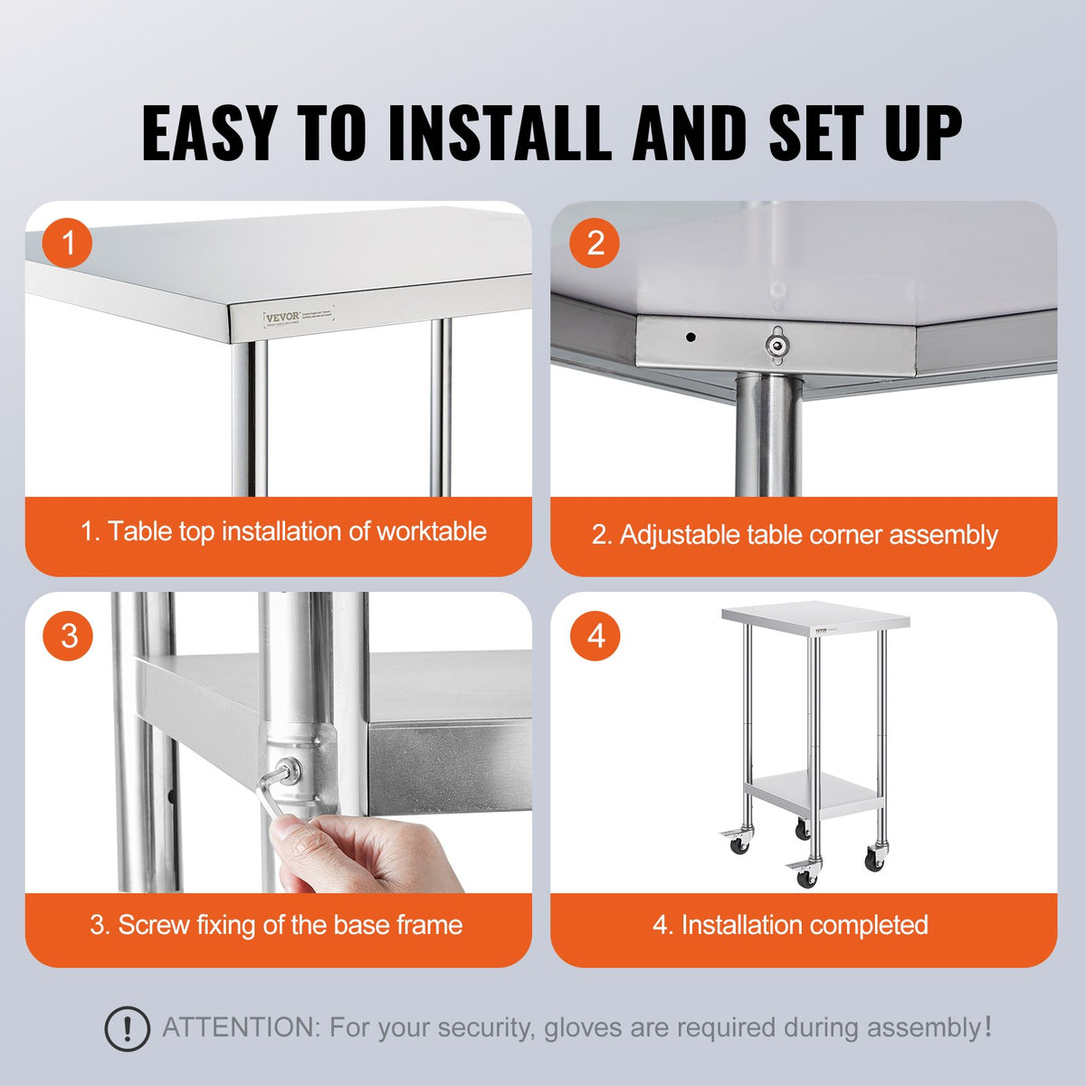 VEVOR Stainless Steel Work Table 60 × 45 cm with 4 Wheels