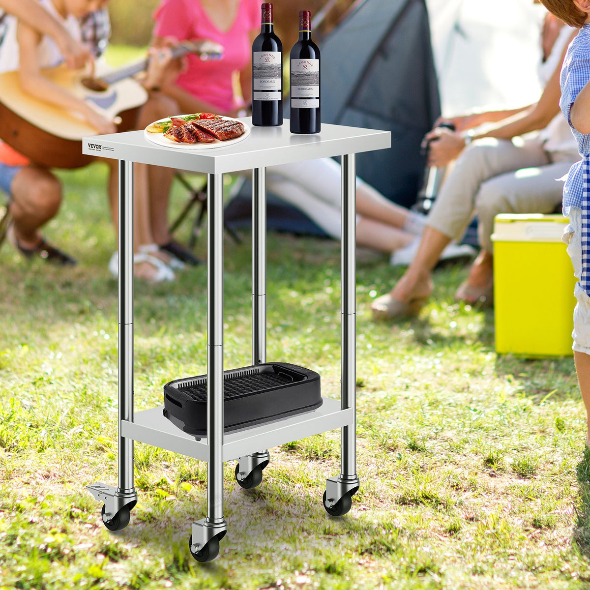 VEVOR Stainless Steel Work Table 60 × 45 cm with 4 Wheels