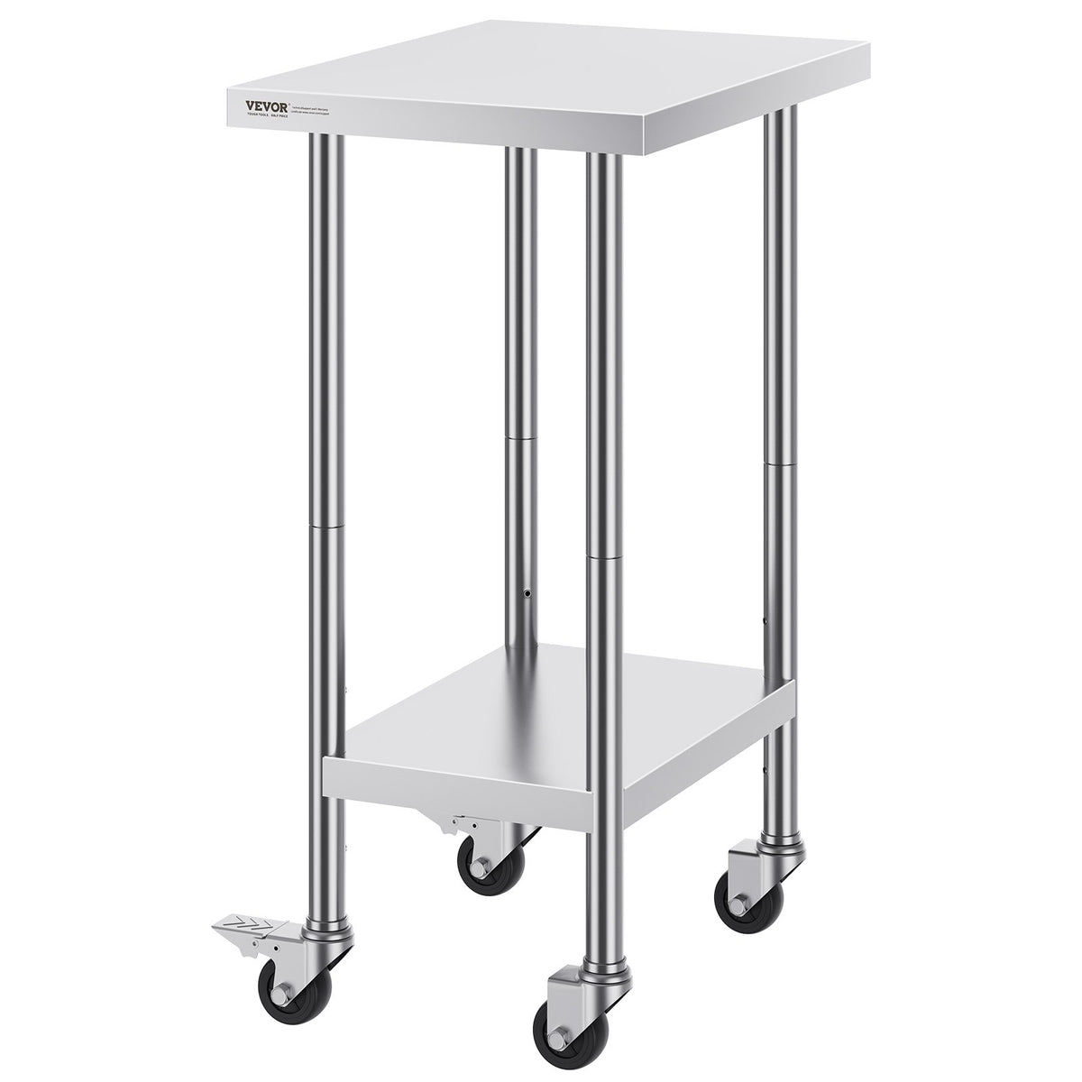 VEVOR Stainless Steel Work Table 60 × 45 cm with 4 Wheels