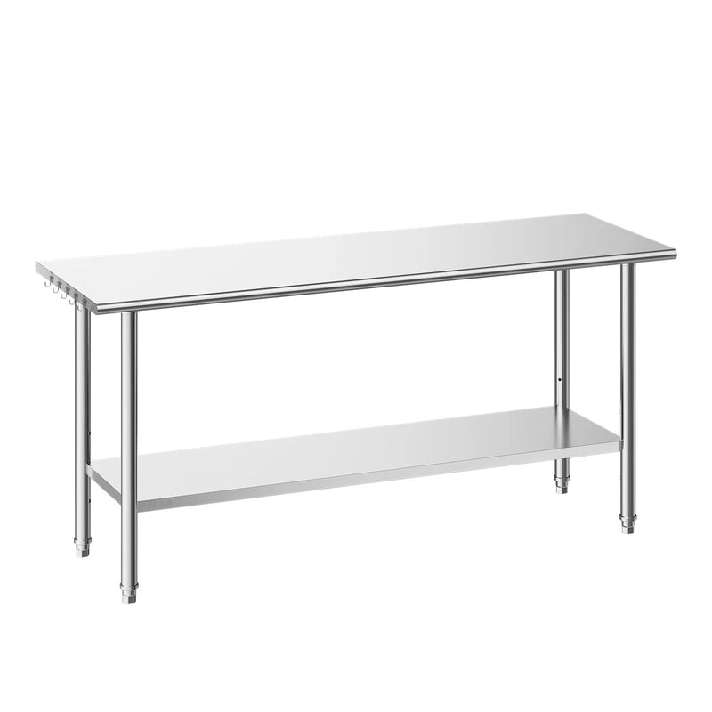 VEVOR nerūsējošā tērauda darba galds 61 × 183 cm, pārtikas sagatavošanas galds ar regulējamu apakšējo plauktu, profesionāla virtuves darba stacija restorāniem, viesnīcām, mājām, garāžām un lietošanai ārpus telpām
