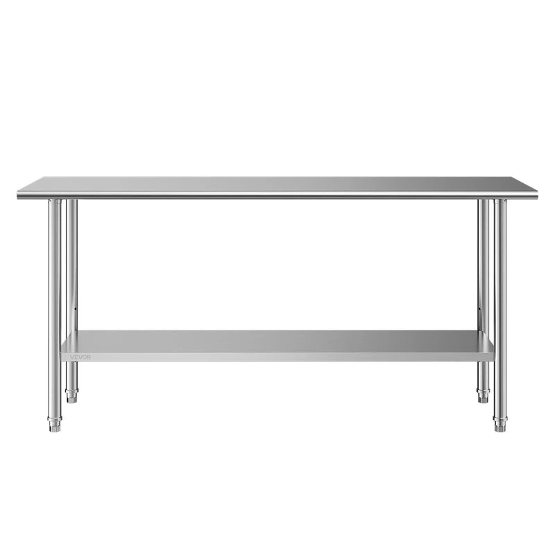 VEVOR nerūsējošā tērauda darba galds 61 × 183 cm, pārtikas sagatavošanas galds ar regulējamu apakšējo plauktu, profesionāla virtuves darba stacija restorāniem, viesnīcām, mājām, garāžām un lietošanai ārpus telpām