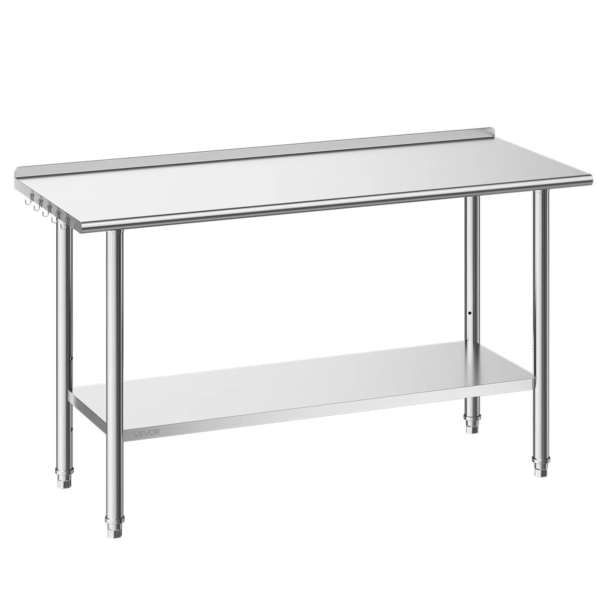 VEVOR Stainless Steel Work Table 61 × 152 cm with Backsplash and Adjustable Lower Shelf
