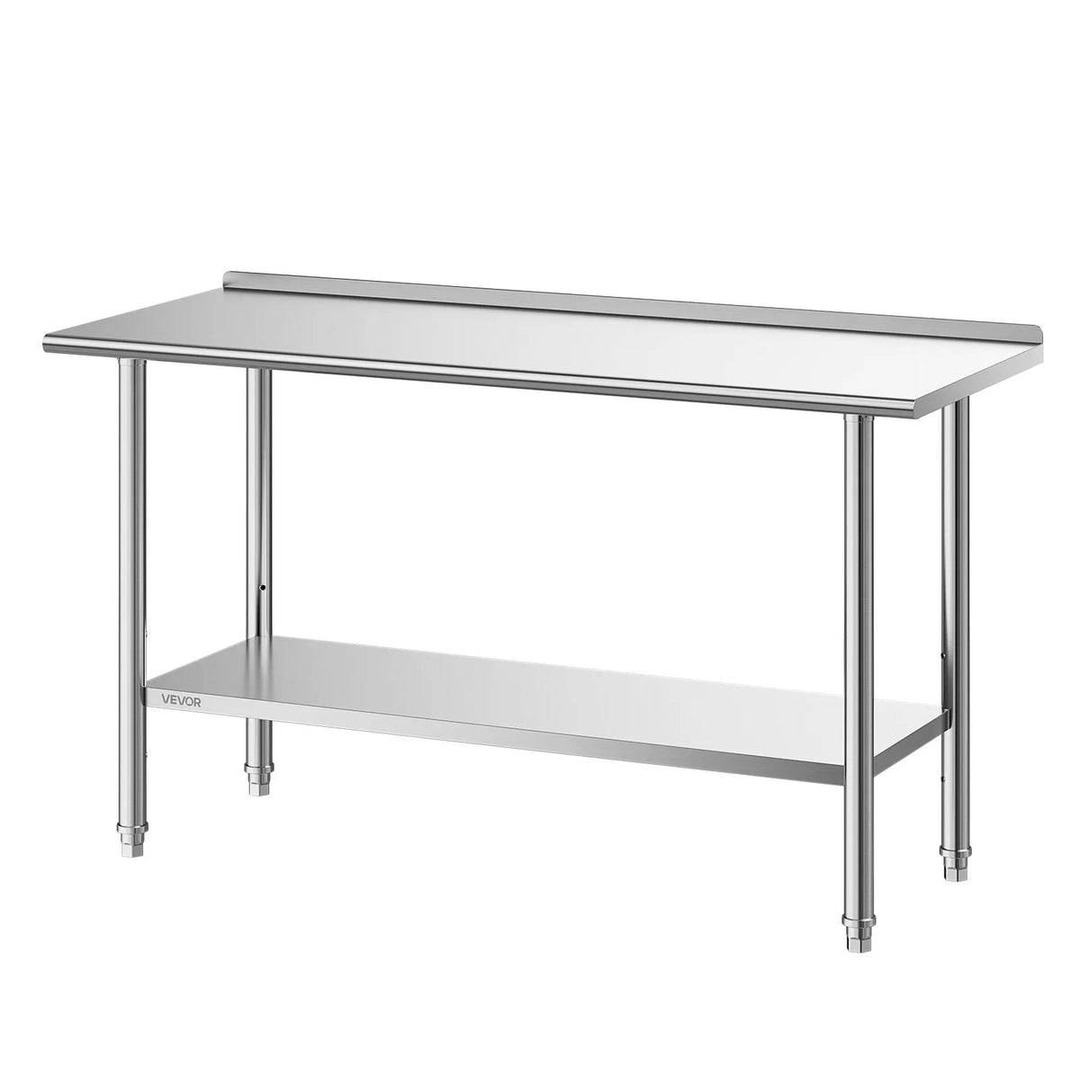 VEVOR Stainless Steel Work Table 61 × 152 cm with Backsplash and Adjustable Lower Shelf