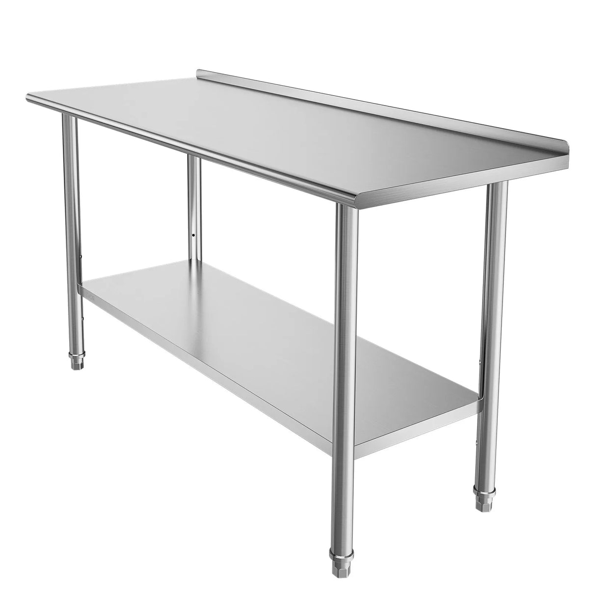 VEVOR Stainless Steel Work Table 61 × 152 cm with Backsplash and Adjustable Lower Shelf