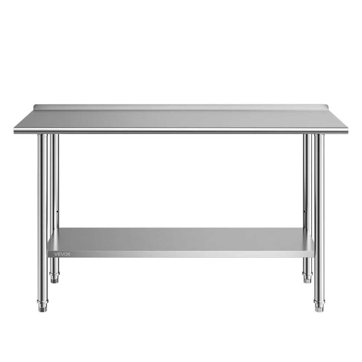 VEVOR Stainless Steel Work Table 61 × 152 cm with Backsplash and Adjustable Lower Shelf