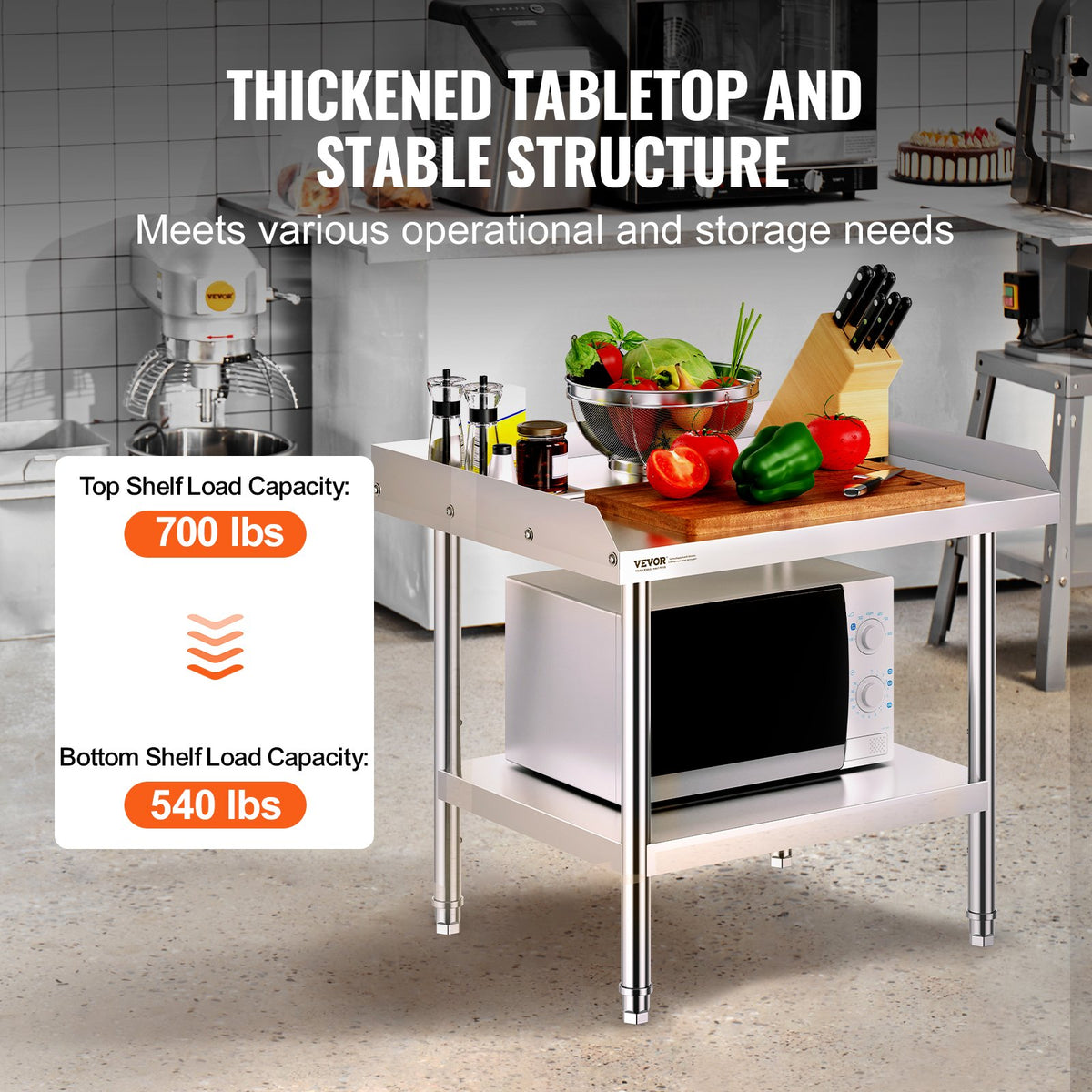 VEVOR Stainless Steel Work Table 60 × 70 cm, Commercial Food Preparation Table