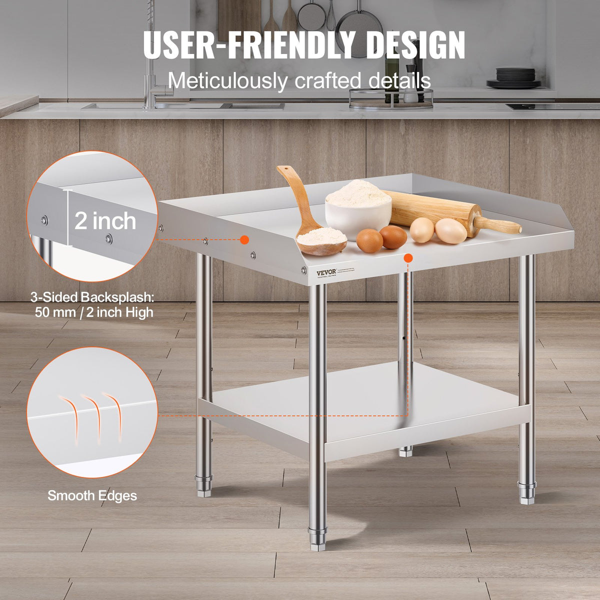 VEVOR Stainless Steel Work Table 60 × 70 cm, Commercial Food Preparation Table
