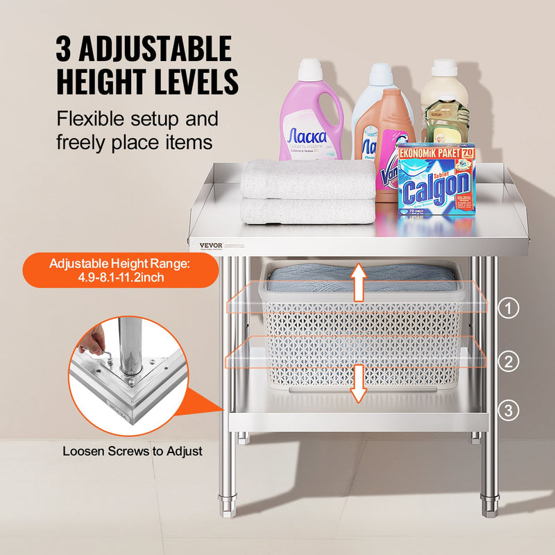 VEVOR nerūsējošā tērauda darba galds 60 x 70 см, коммерческие партии sagatavošanas galds