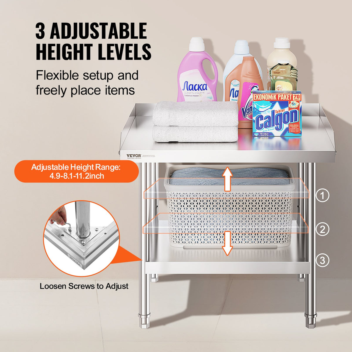 VEVOR Stainless Steel Work Table 60 × 70 cm, Commercial Food Preparation Table