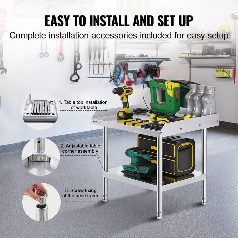 VEVOR nerūsējošā tērauda darba galds 60 x 70 см, коммерческие партии sagatavošanas galds