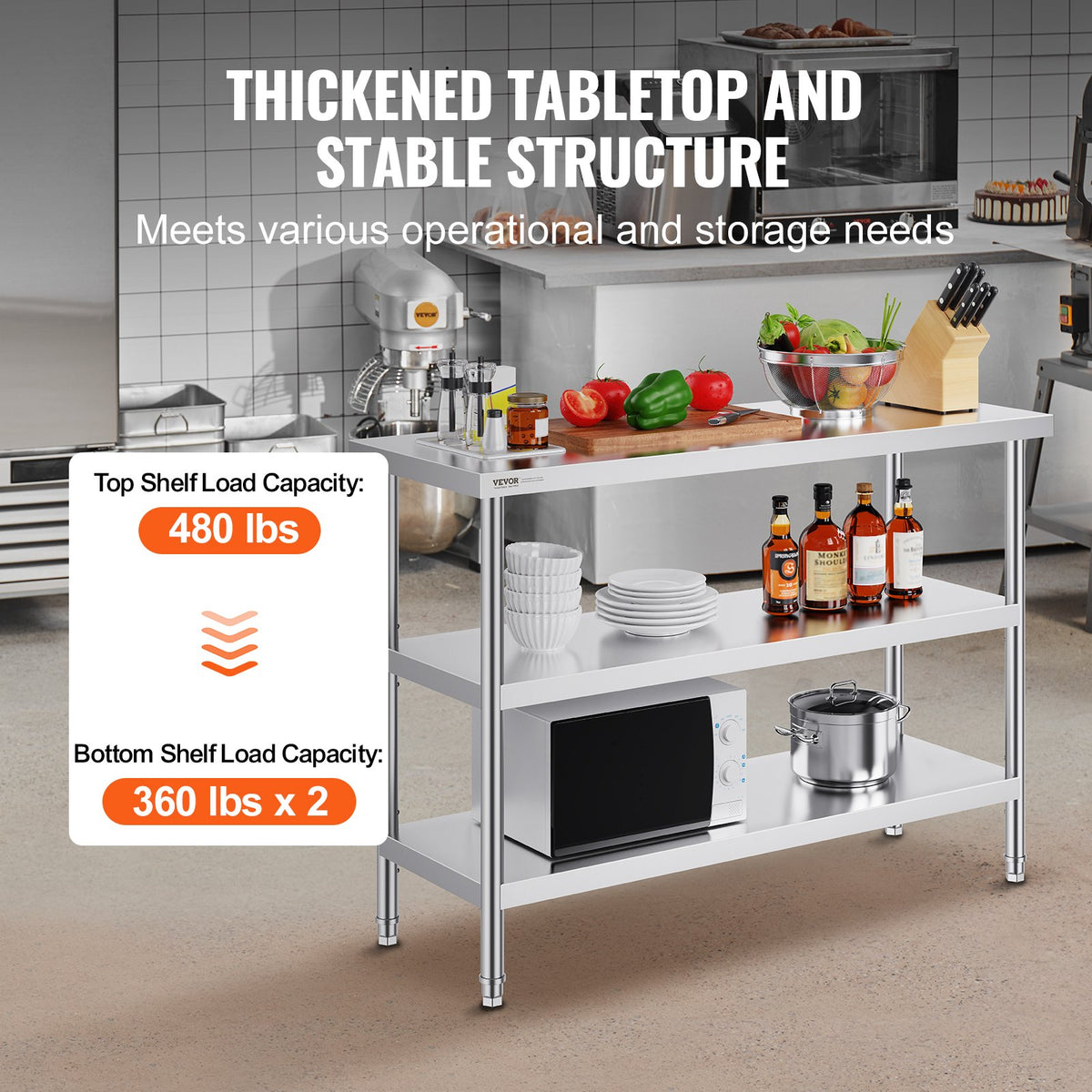 VEVOR Stainless Steel Food Preparation Table 45 × 122 cm
