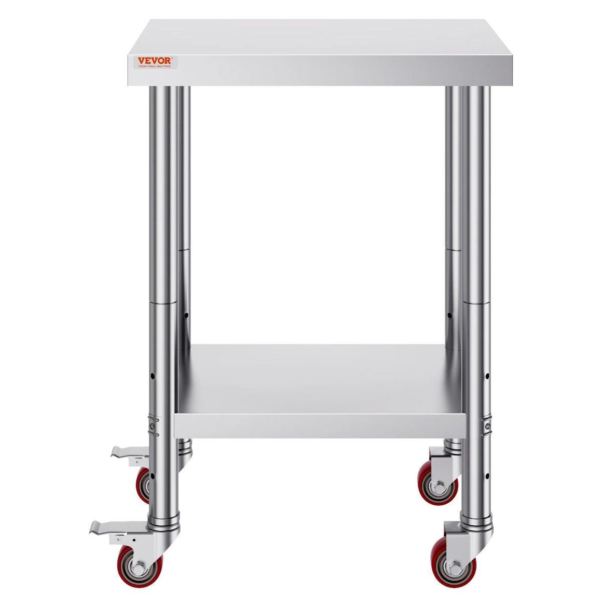 VEVOR Stainless Steel Work Table 61 × 46 cm with 4 Wheels and Adjustable Shelf, Commercial Kitchen