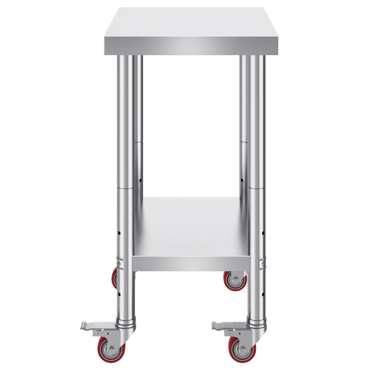 VEVOR Stainless Steel Work Table 61 × 46 cm with 4 Wheels and Adjustable Shelf, Commercial Kitchen