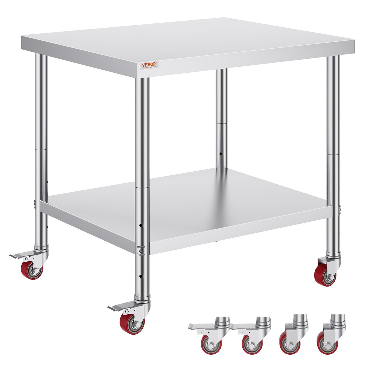 VEVOR Stainless Steel Work Table 76 × 91 cm with 4 Wheels and Adjustable Shelf