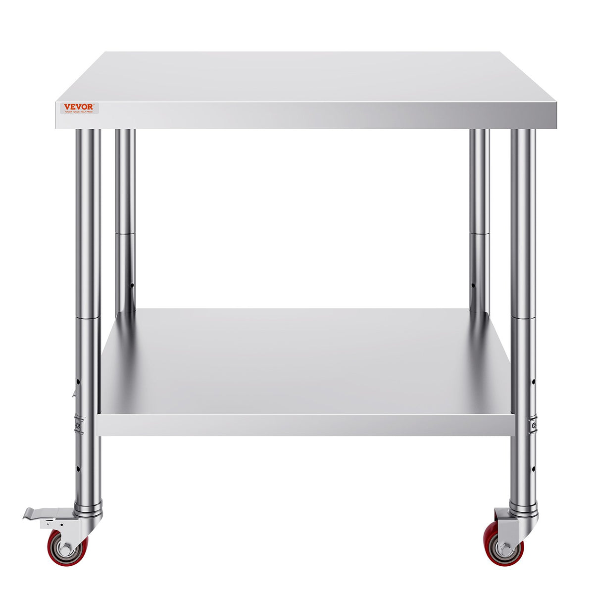 VEVOR Stainless Steel Work Table 76 × 91 cm with 4 Wheels and Adjustable Shelf