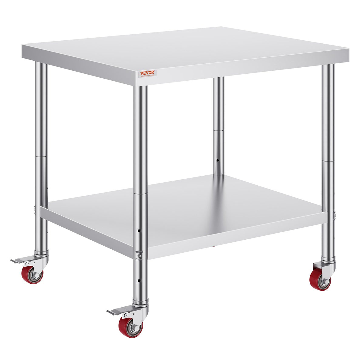 VEVOR Stainless Steel Work Table 76 × 91 cm with 4 Wheels and Adjustable Shelf