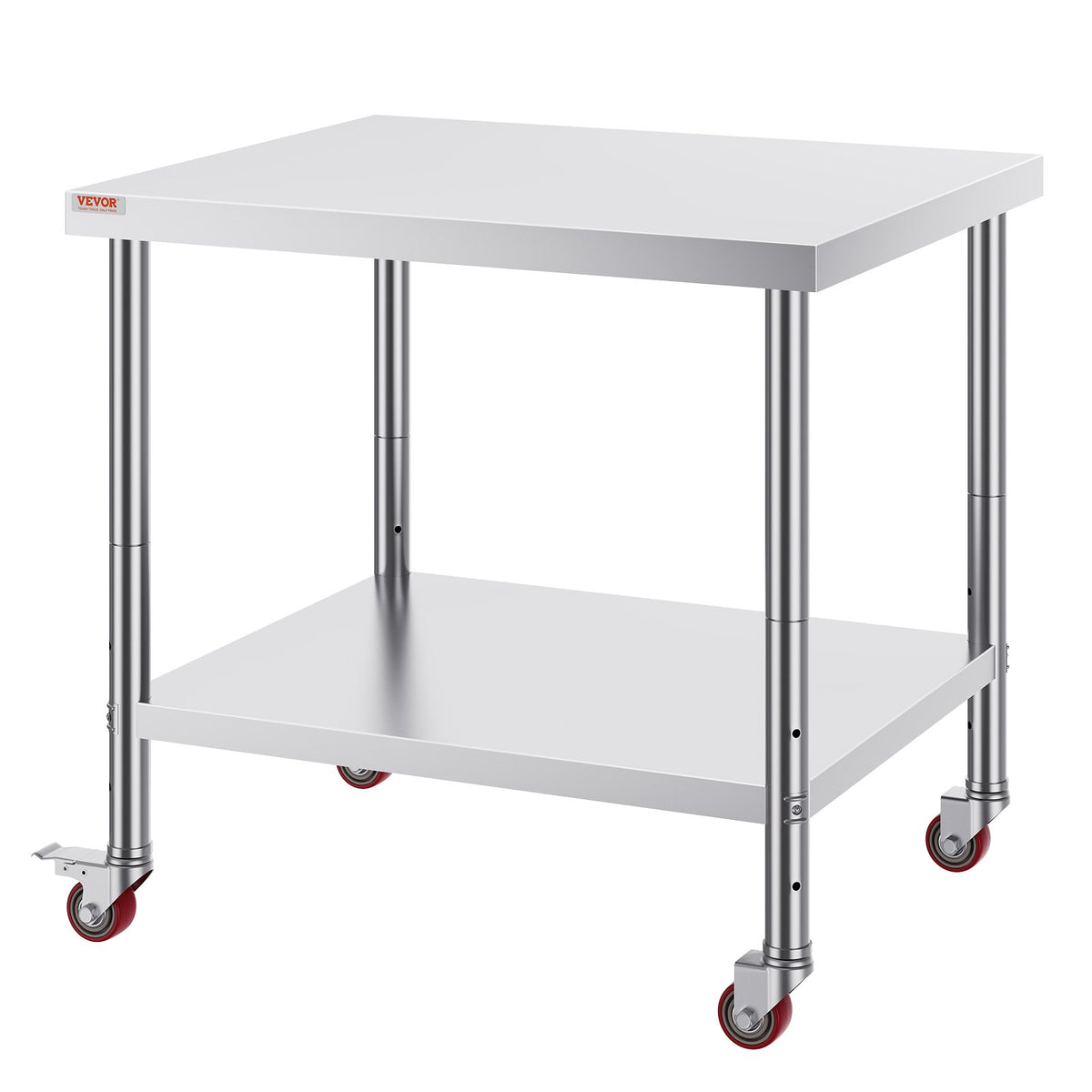 VEVOR Stainless Steel Work Table 76 × 91 cm with 4 Wheels and Adjustable Shelf