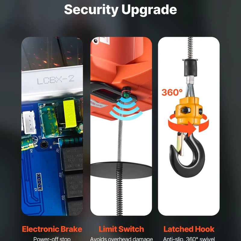 VEVOR 3-vienā elektriskais pacēlājs vinča, celtspēja 700 kg, 1500 W portatīvs pacēlājs, pacelšanas augstums 7,6 m, ātrums 5 m/min, ar manuālo, vadu un bezvadu tālvadību, rūpnīcām, noliktavām un garāžām