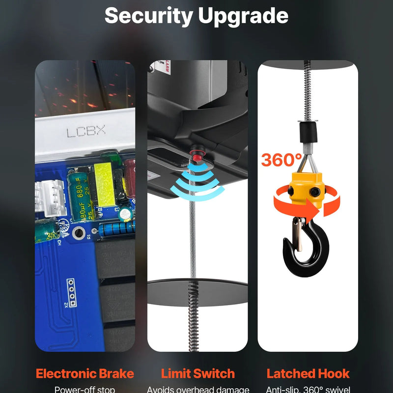 VEVOR 2 vienā elektriskais vinčas pacēlājs, 500 kg kapacitāte, 1500 W pārnēsājams vinčas krāns, pacelšanas augstums 7,6 m, ātrums 5 m/min ar manuālo un bezvadu tālvadību rūpnīcai, noliktavai vai garāžai