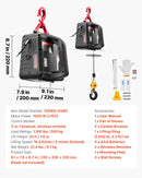 VEVOR 2 vienā elektriskais vinčas pacēlājs, 500 kg kapacitāte, 1500 W pārnēsājams vinčas krāns, pacelšanas augstums 7,6 m, ātrums 5 m/min ar manuālo un bezvadu tālvadību rūpnīcai, noliktavai vai garāžai