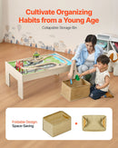 VEVOR vilcienu galds, 84 daudzkrāsainas detaļas, koka bērnu aktivitāšu galds ar saliekamu uzglabāšanas kasti, 3-in-1 koka vilcienu komplekts spēlēšanai, zīmēšanai, lasīšanai un ēšanai, radoša rotaļlieta bērniem no 3 gadu vecuma