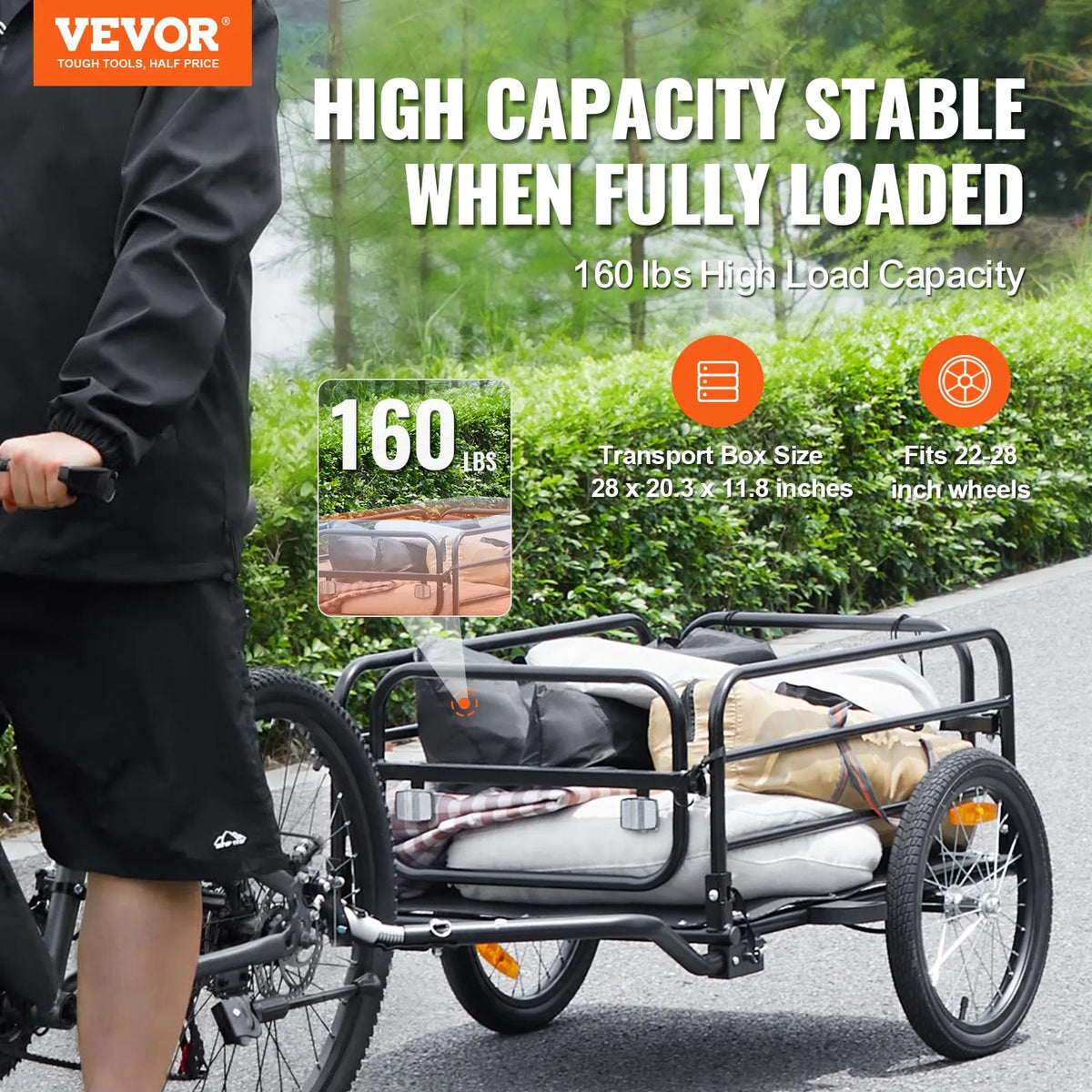 VEVOR salokāma velosipēda kravas piekabe, 72,5 kg, 406 mm riteņi